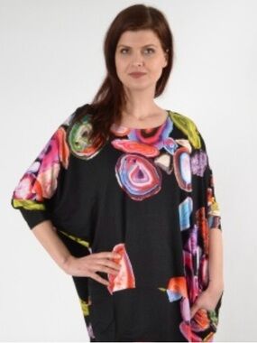 Alembika Art to Wear Color Geode Crystals Cross Section Print Tunic Size S